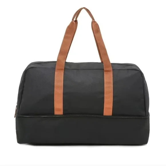 DSW Weekender Duffle Bag Black Tan Separte Shoe Compartment Gym Bag Travel Bag - Picture 14 of 15